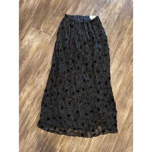 Vtg VIE by Victoria Royal Silk Gold Beaded Evening Maxi Skirt Sz 18 (Fits Sm)